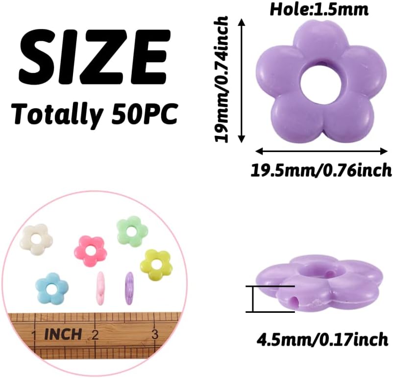 Beadthoven 50pcs Opaque Color Flower Acrylic Beads Spacers Mixed Candy Color Mini Hollow Flower Loose Pony Beads Spacers for DIY Colorful Rainbow Necklace Bracelet Jewelry Making - Image 2