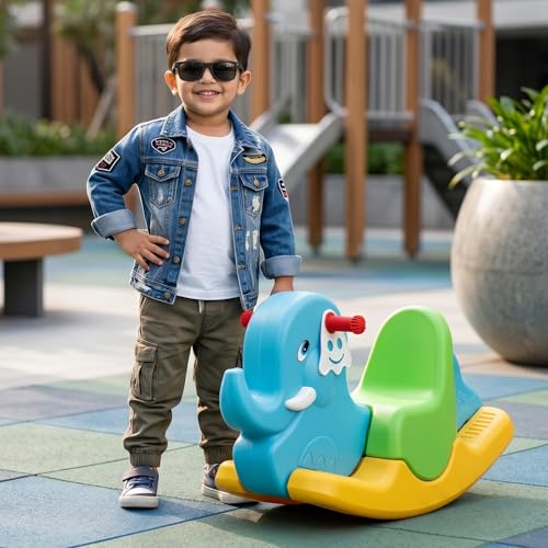 Image of Toyzone 2 in 1 Rocking Elephant Ride On | Baby Rocker with Comfortable Seat & Back Support | Durable Child-Safe Design | Smooth Rocking Base | Indoor Play Toy | 1-4 Years