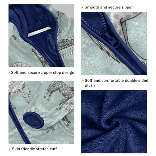 Horses Benches Vases Patterns Toddler Fleece Jacket Girl Boys Hooded Fleece Jacket Coat Warm Outwear Zip-up 3-10T3