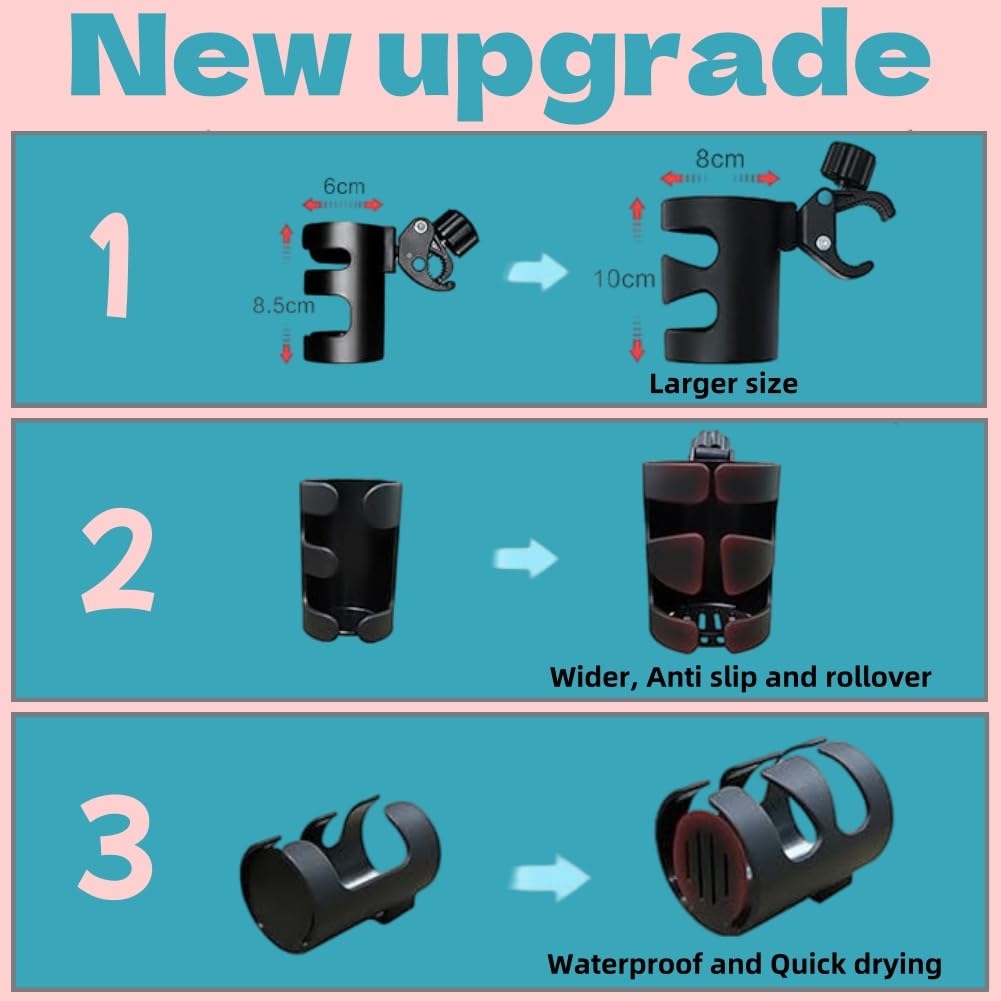 Portabicchieri per Passeggino,2 pezzi Stroller Cup Holder,Porta Borraccia Bici,Porta Biberon Sedia a Rotelle,Porta Caffè porta Tazze,per Bicicletta,Trolley,Mountain Bike