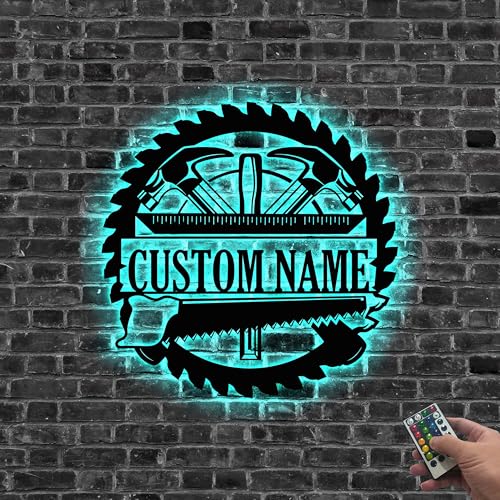 Personalized Carpenter Tools Metal Wall Art LED Lights, Custom Carpenter Name Sign Workshop Decor Papa Workshop Sign Xmas Gift for dad Papa