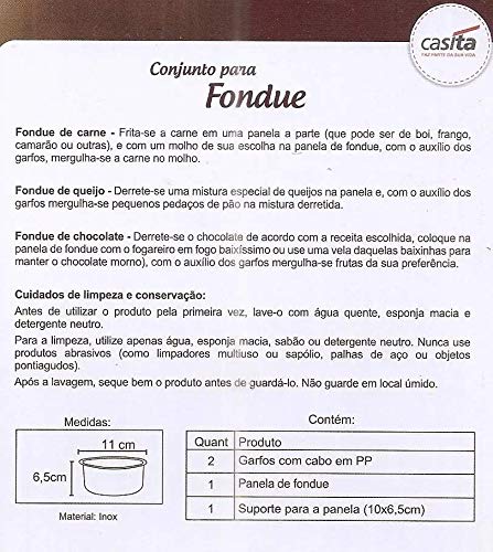 CONJUNTO PARA FONDUE EM AÇO INOX 4 PEÇAS ESTAMPADO FLORIDO