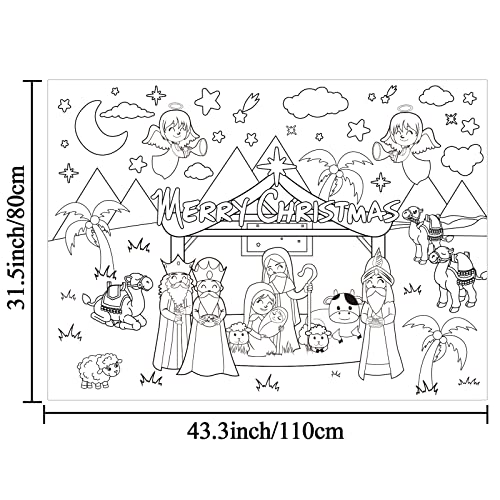 Image of Christmas Coloring Books for Nativity Scene Giant Coloring Poster Religious Large Coloring Tablecloth Huge Table Cover for Home Holiday Party Supplies Favor 31.4 x 43.3 Inch