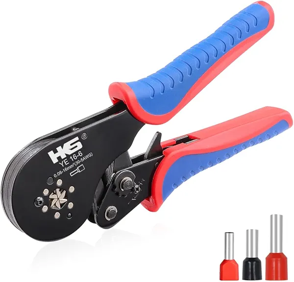 HKS Ferrule Crimping Tool AWG 30-5, Hexagonal Self-Adjusting Ratchet Crimper for End-Sleeves, Wire Ends Terimnals (Crimper 16-6)