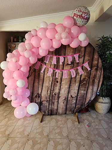 Leowefowa Rustic Wood Round Backdrop Cover(Without Stand) 7X7Ft Polyester Wood Birthday Background For Photo Girl Boy Birthday Baby Shower Gender Reveal Party Banner Bridal Shower Grad Prom Photo Prop #TOP2