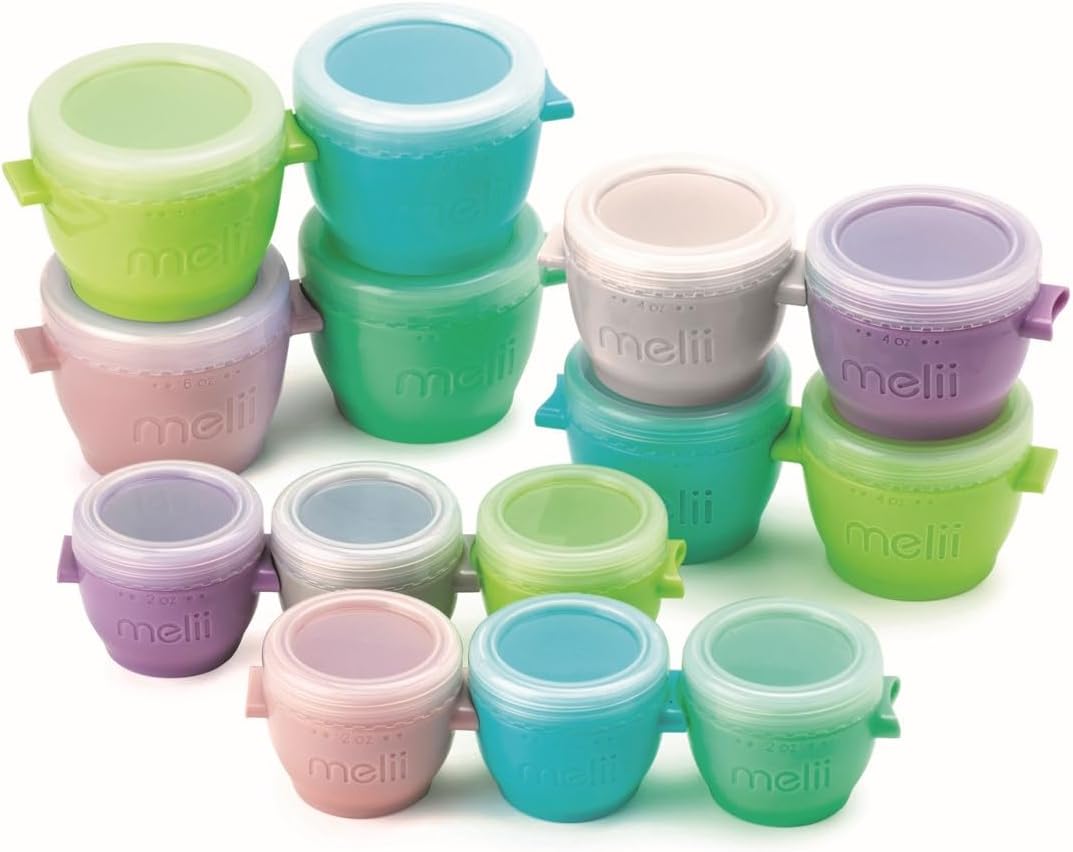 melii Snap & Go Baby Food Storage Containers with lids, Snack Containers, Freezer Safe, 14 Piece Set (4 x 6 oz, 4 x 4 oz, 6 x 2 oz), Original