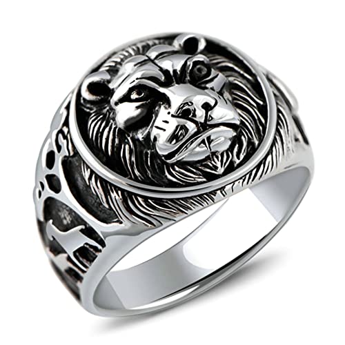 Aeici Anneau 925, Bague Homme Chevaliere Tête de Lion Bague Argent Taille 67