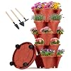 GameXcel Vertical Planter Tower – 5 Tier Stackable Garden Planters with Wheels and Tools Plant Pots for Strawberry Herb Flower and Vegetable Indoor Outdoor Use Red