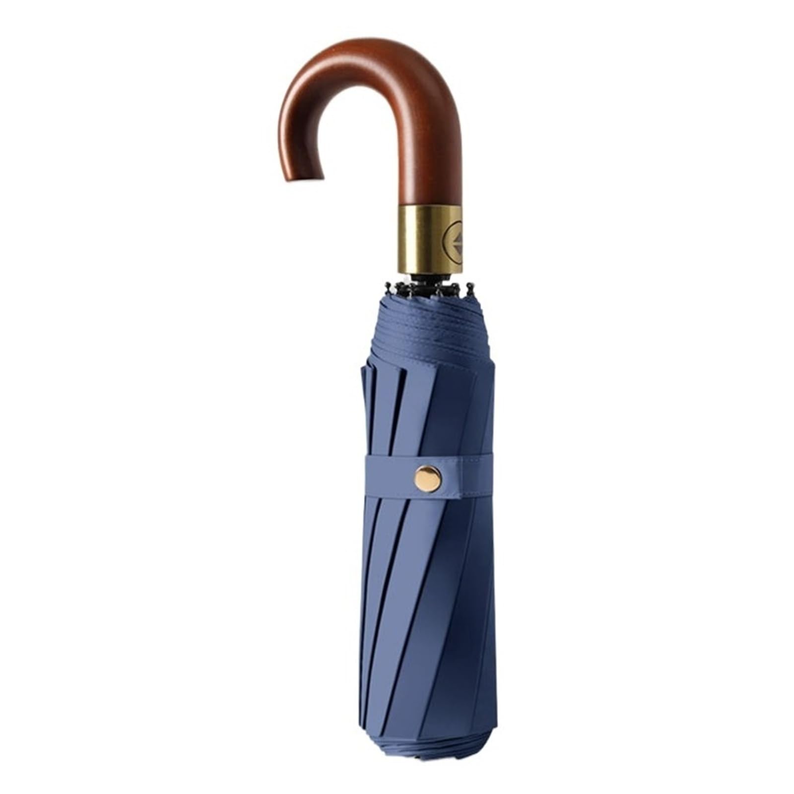 Zghqhcdrh Blue Fully Automatic Foldable Wind And Rain Lmpervious Umbrella, Suitable For Both Sunny And Rainy Days, With A Stylish Wooden Curved Hook Handle.(Blue)