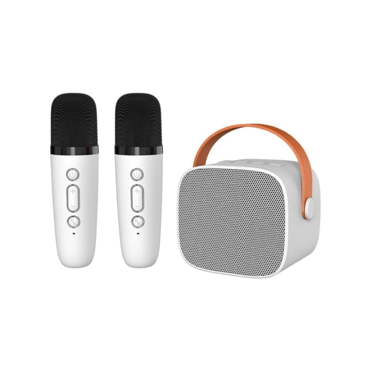 Wireless Bluetooth Speaker with Microphone for Karaoke, Portable Mini Karaoke Machine with 2 Wireless Mics, LED Lights, Perfect for Home Parties, Birthdays - Great Gifts for Kids and Adults (White)