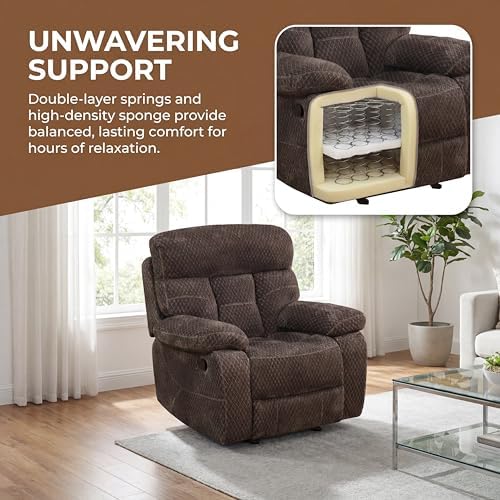 Image of Oversized Recliner Chair, Manual Corduroy Lazy Boy Recliner with Home Theater Seating, Breathable Living Room Reclining Chair for Adults Reading, Gaming, Relax, Brown
