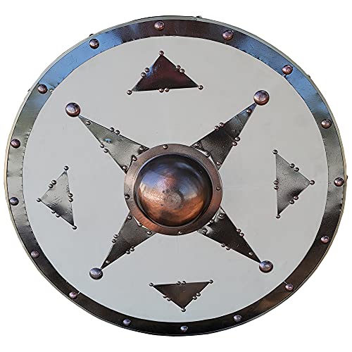 King Solomon Star of David Medieval Round Wooden Knights Templar Shield Leather Wrap Copper