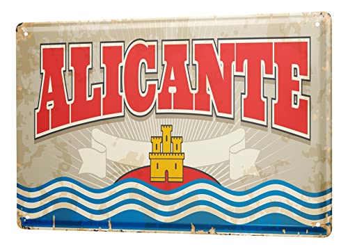 Blechschild Retro - Vintage Metall-Poster für das Wohnzimmer - Alicante Spanien Motiv - 20 x 30 cm Cover