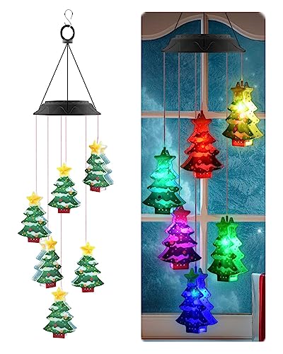 PACETAP Christmas Solar Wind Chimes, Color Changing Led Solar Wind