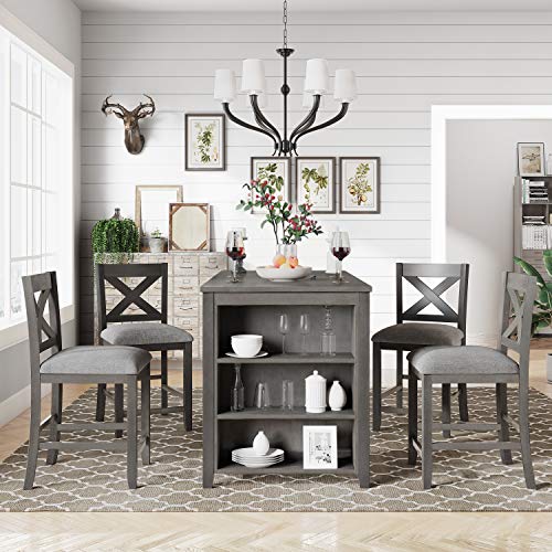 Life In Color 5-Piece Dining Room Table Set, Compact Bar Pub Table Set, Height Rustic Farmhouse Wooden Dining RoomΓ―ΒΌΕPerfect for Small Kitchen Dining Room (Gray+Wood+1table+4chairs) Life In Color 5-Piece Dining Room Table Set, Compact Bar Pub Table Set, Height Rustic Farmhouse Wooden Dining RoomΓ―ΒΌΕPerfect for Small Kitchen Dining Room (Gray+Wood+1table+4chairs)
