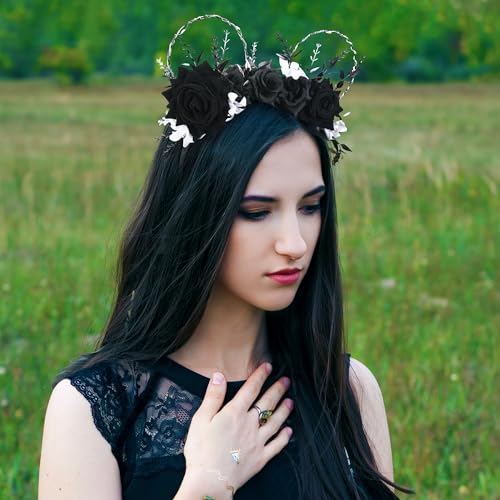Handmade-LED-Light-Up-Flower-Mouse-Ear-Headband-Black-for-Womens-Themed-Parks-Weddings-and-Birthday-Hair-Accessories