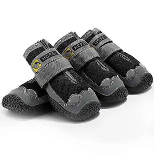 FEETCITY Dog Boots Waterproof for Dog with Reflective Velcro Rugged Anti-Slip Sole and Skid-Proof Outdoor Paw Wear for Medium to Large Dogs 4Ps