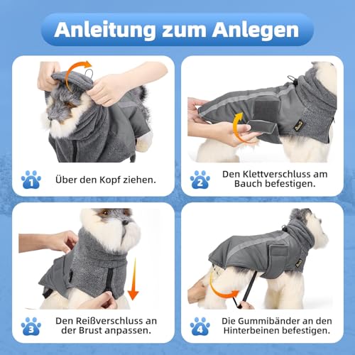 SlowTon Wintermantel für Hunde, Warmes Futter aus Polar Fleece Außenjacke für Hunde mit Rollkragenschal Reflexstreifen Einstellbar Wasserdicht Winddicht Welpenweste Weiches Haustier