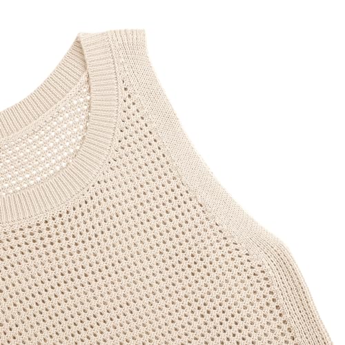 Image of Womens Knit Sweater Vest Summer Tank Tops Round Neck Crochet Hollow Out Sleeveless Crop Top