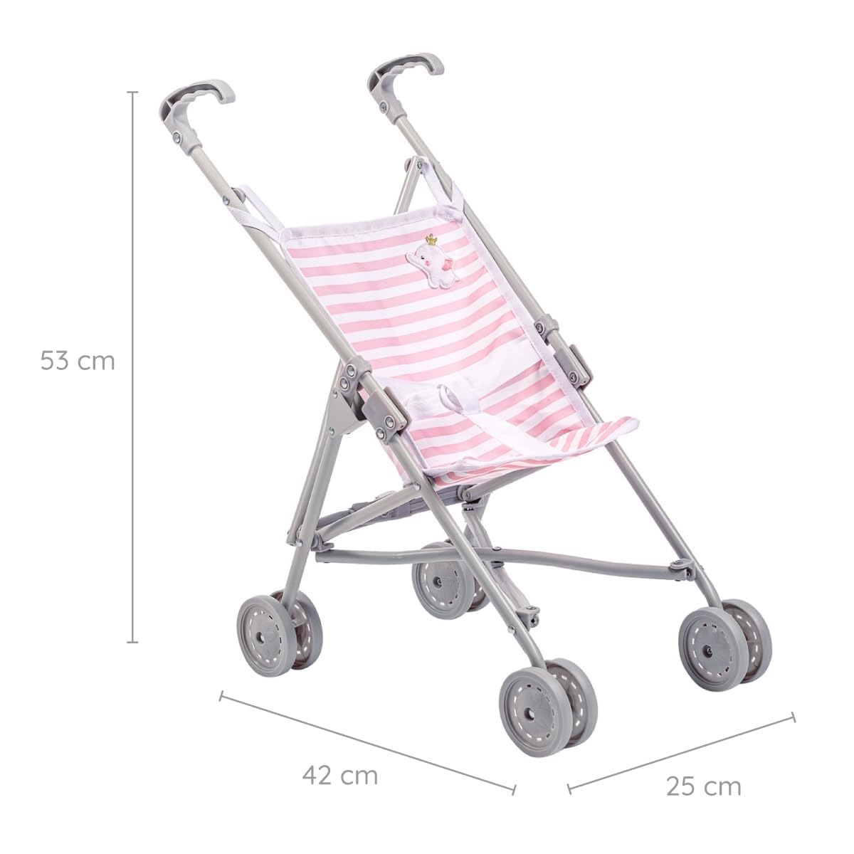 Jc Toys- Silla de paseo plegable modo paraguas, para muñecas de hasta 45 cm, ideal para jugar y pasear, blanco y azul a rayas, decoración elefante, diseñado por Berenguer, +2 años — view 2