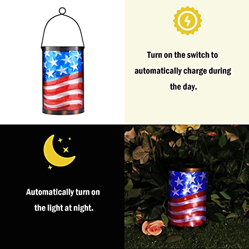Afirst Solar Lantern Outdoor Hanging Glass Solar American Flag Lights Waterproof Led Solar Lamp For Garden Yard Tree Desk Decor #TOP2