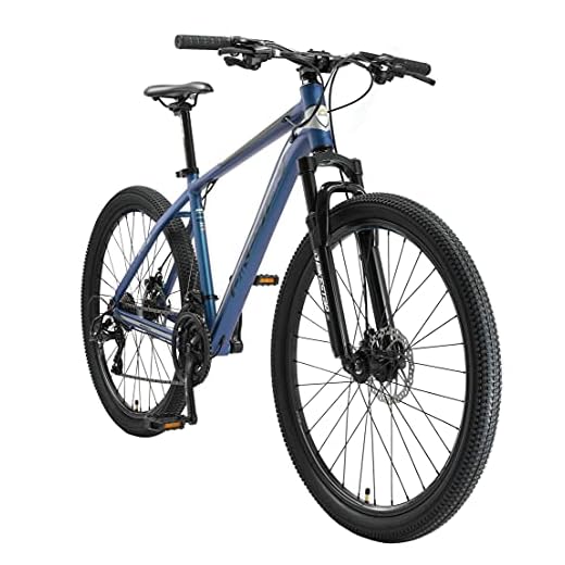 BIKESTAR Bicicleta de montaña Hardtail de Aluminio, 21 Marchas Shimano 27.5" Pulgadas | Mountainbike con Frenos de Disco Cuadro 18" MTB | Azul Plata
