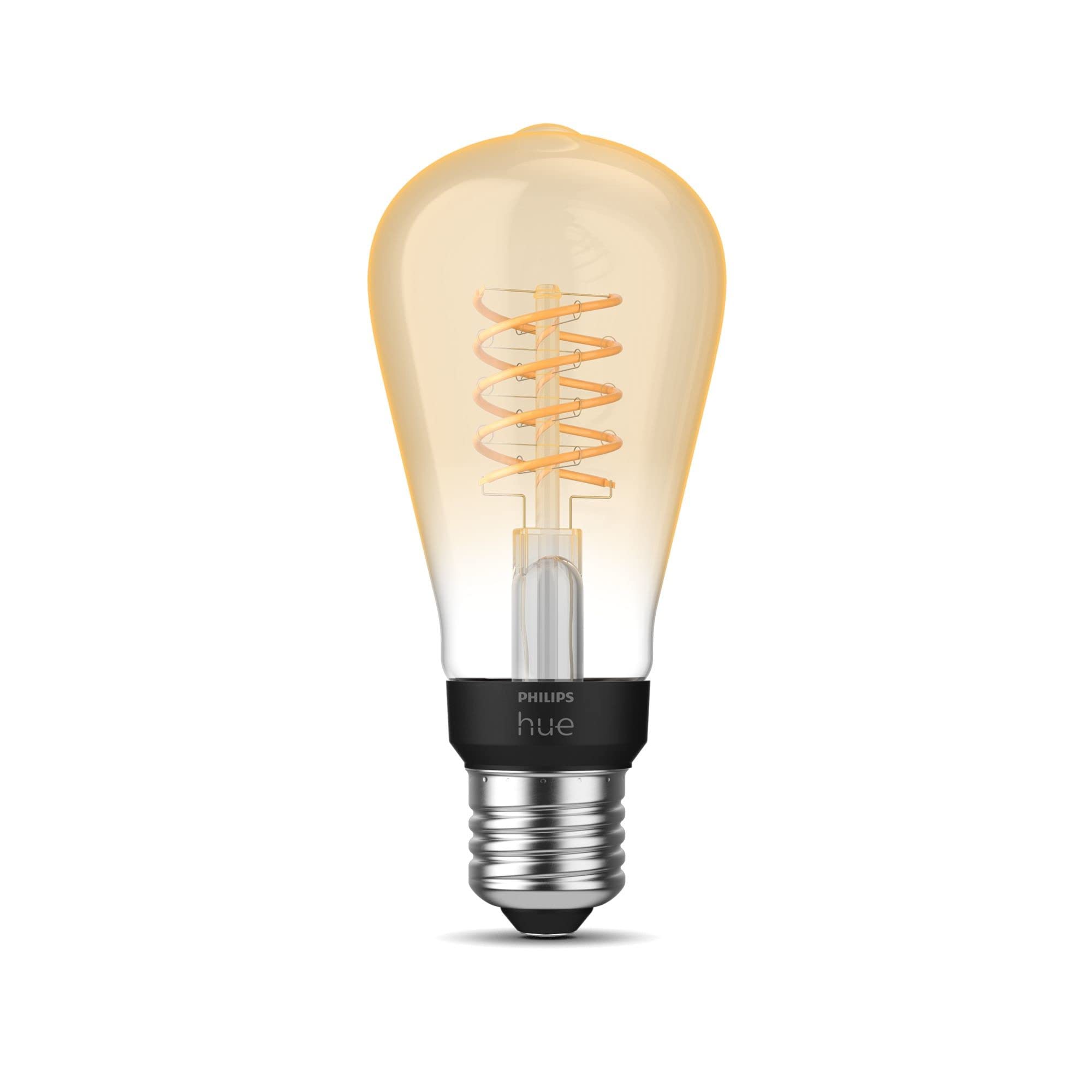 Philips Hue White Filament E27 Lampe Einzelpack, 7.2W & White E27 Filament Lampe (550 lm), dimmbare LED Lampe für das Hue Lichtsystem mit warmweißen Licht, smarte Lichtsteuerung über Sprache und App