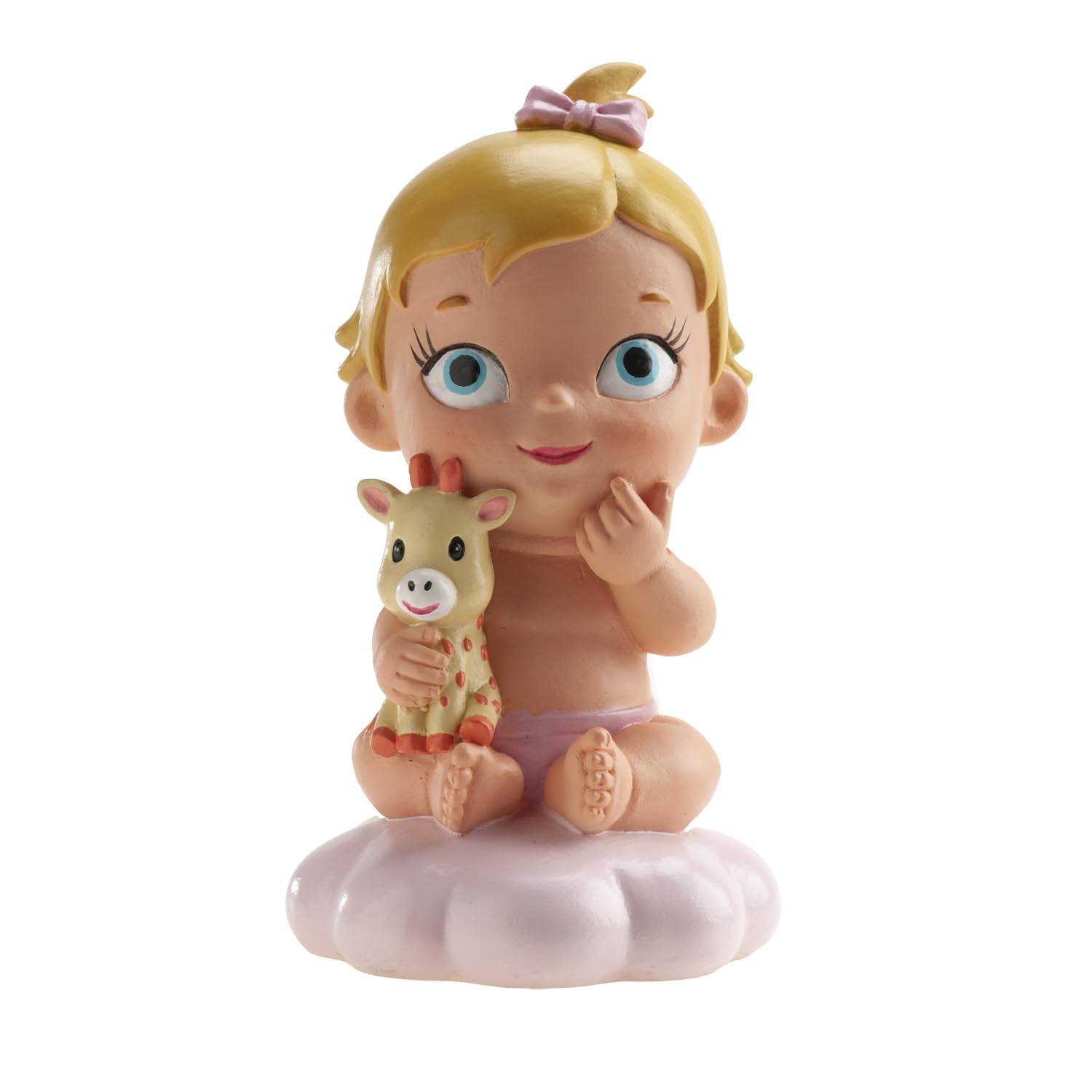 dekora – Christening Cake Topper Baby Girl with Plush Giraffe 10.5 cm, Cake Decoration for Christening & Baby Shower