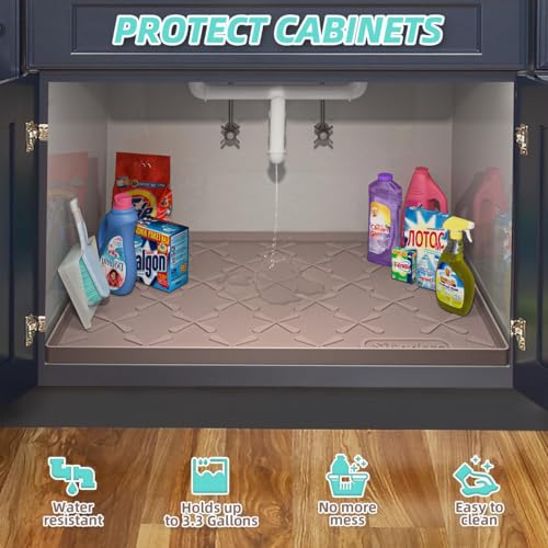 SIKADEER 25" x 19" Under Sink Mat Waterproof, Silicone Mat Kitchen Drawer Shelf and Cabinet Liner, Sink Protector for Kitchen Organizers and Storage, Boot Tray Pet Food Mats