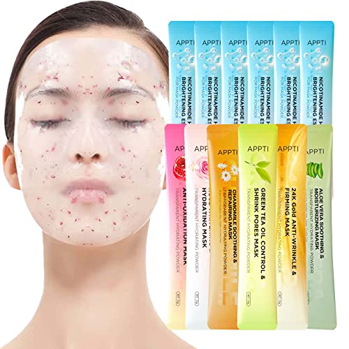 Appti Jelly Mask Powder, Moisturizing Peel Off Face Masks With Hyaluronic Acid, Daily Home Diy Spa Skincare Facial Mask, 6 Flavors(Green Tea/Rose/Aloe Vera/Pomegranate/24K Gold/Chamomile) #TOP5