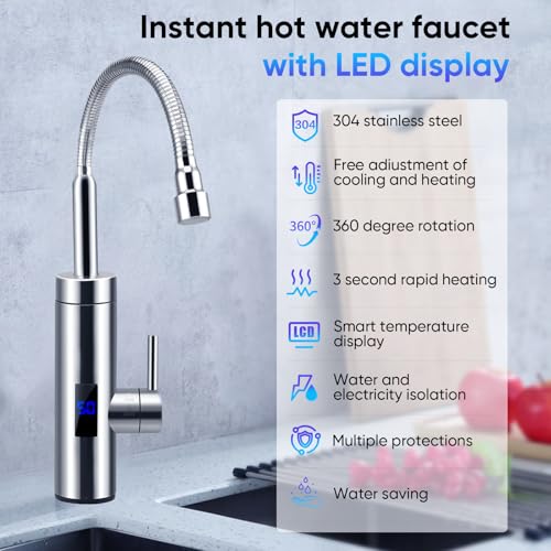 Robinet avec chauffe-eau instantané 3000W avec rotation 360 et écran LCD