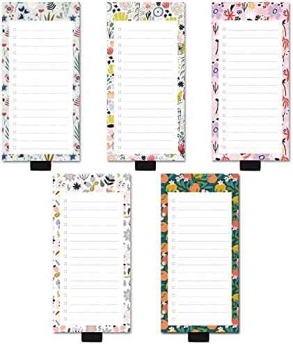 5 Pack Scandi Minimalist Vintage Floral Magnetic Notepads with Pen Holder 50sheets Per Pad 3.3"x7" for Fridge,Shopping List Grocery List,to do List,Memo,Remider,Note,Recipes Abstract Flower