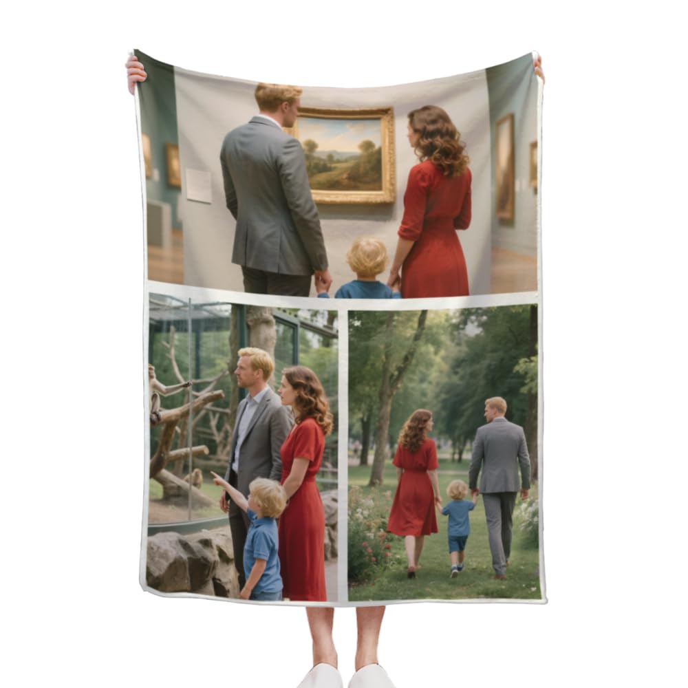 Hukqwx Women's 3 Photo Personalised Blanket, Customised Blanket With Pictures, Soft & Cosy Custom Blanket For Adults & Kids, Personalised Gifts, Personalised Gifts For 40X50 In