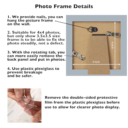 Image of JCJMY 4x4 Picture Frame Rustic White for Wall Hanging or Tabletop, Wall Mounting Horizontally or Vertically, 4 x 4 Wall Gallery Poster Photo Frame with Shatter Resistant Plexiglass, Rustic White