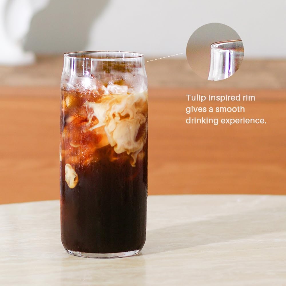 24oz Drinking Glass with Bamboo Lid and Straw, 2 Pack Glass Tumbler for Beer, Iced Coffee, Matcha Cup with 2 Straw Brush - Image 4