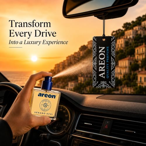 Image of AREON MCP07 Car Perfume 1.7 Fl Oz. (50ml) Glass Bottle Car Air Freshener Spray, Verano Azul (Seashore Freshness)