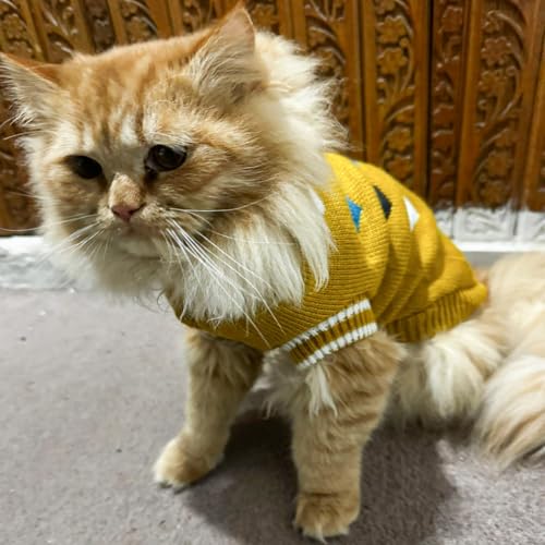 Image of Lulala Turtleneck Dog Sweater - Winter Coat Apparel Classic Cable Knit Clothes with Leash Hole for Cold Weather, Ideal Gift for Pet in New Year (Yellow, 8 Inch)