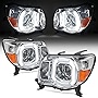 oEdRo LED DRL Headlight Assembly Compatible with 2005 2006 2007 2008 2009 2010 2011 Tacoma Headlamp Replacement w/Daytime Running Light Amber Reflector Chrome Housing Pair Set