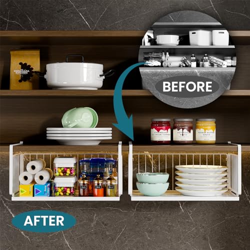 Image of TAILI Under Shelf Basket, Hanging Storage Baskets for Efficient Kitchen and Cabinet Storage - Hanging Organizer Racks, Slide-in Design for Pantry, Desk, and Bookshelf. Stylish Storage Solution(L)