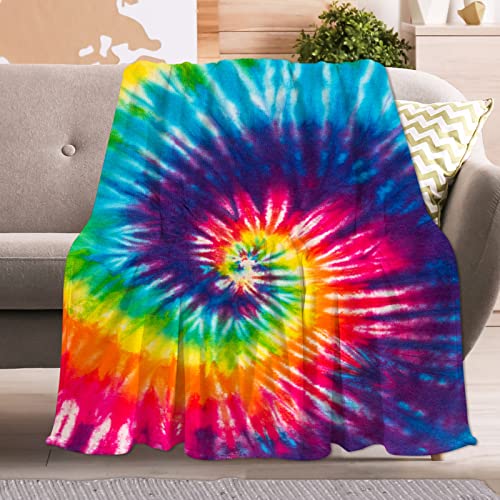 Flannel Fleece Throw Blanket 50'' x 60'', Cozy Ultra-Soft Fuzzy Throw Blanket Warm Comfort Microfiber Plush Bed Blankets for Couch Bed Sofa Travel (Colorful Tie Dye)