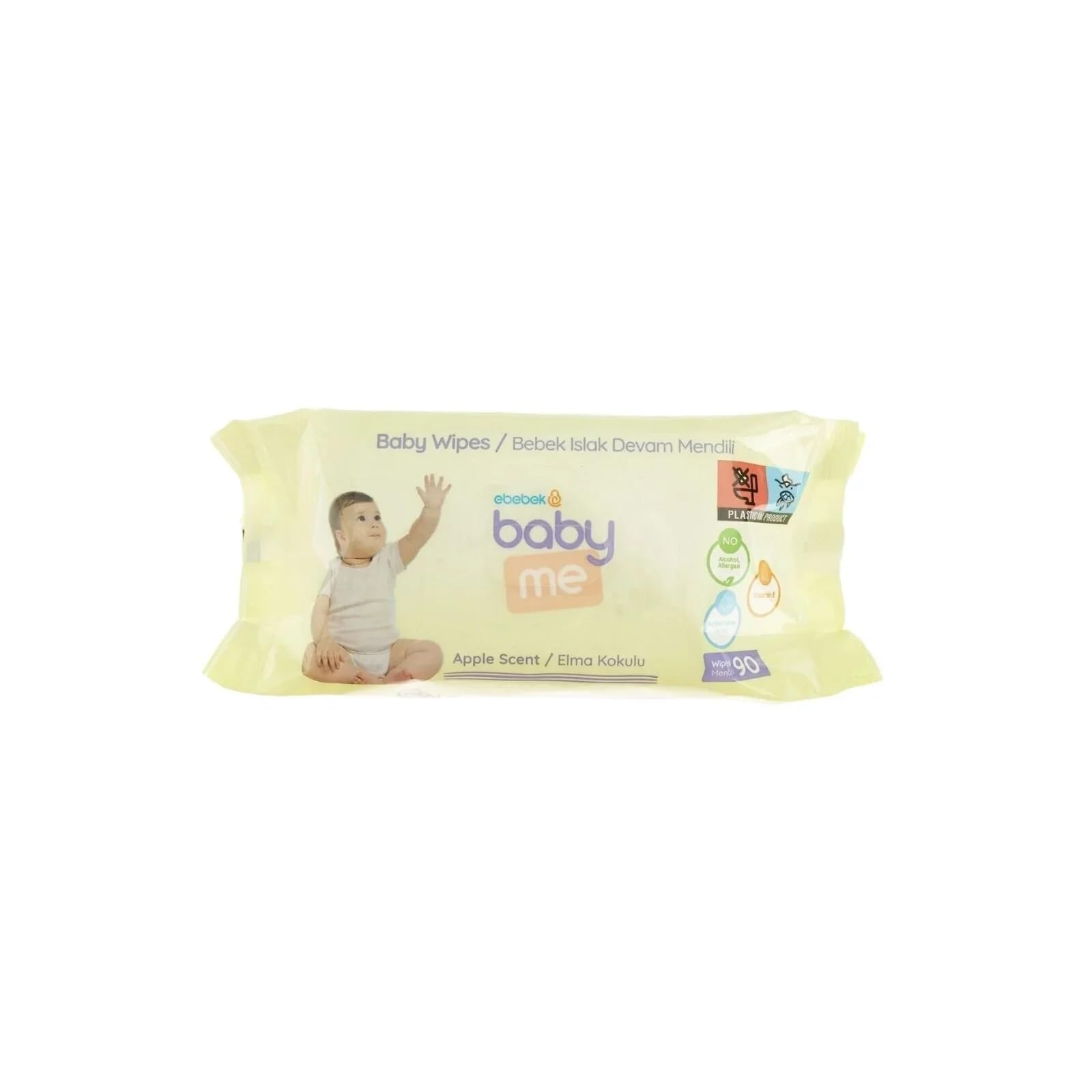 baby me Apple Scented Baby Wipes - Large Pack of 90 Wet Tissues | Alcohol & Dye Free Gentle Cleaning for Sensitive Skin | DWipes for Nappy Changing, Hands & Face
