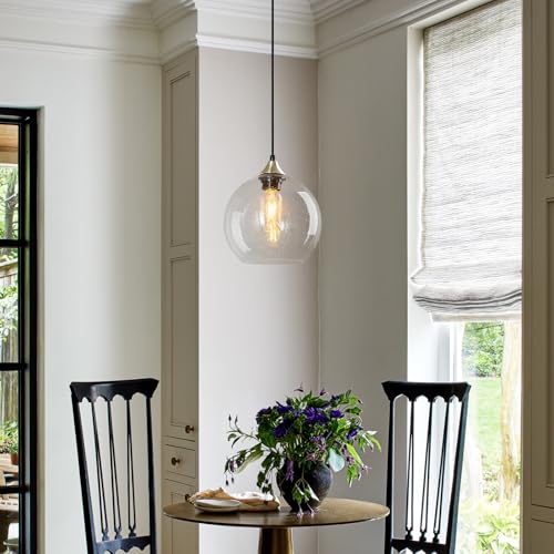 Image of Clear Glass Pendant Lights Kitchen Island Lighting Globe Pendant Light Fixtures Modern Pendant Lighting for Kitchen Island Bedroom Living Dining Room Light Fixture(7.87in, 1-Pack)