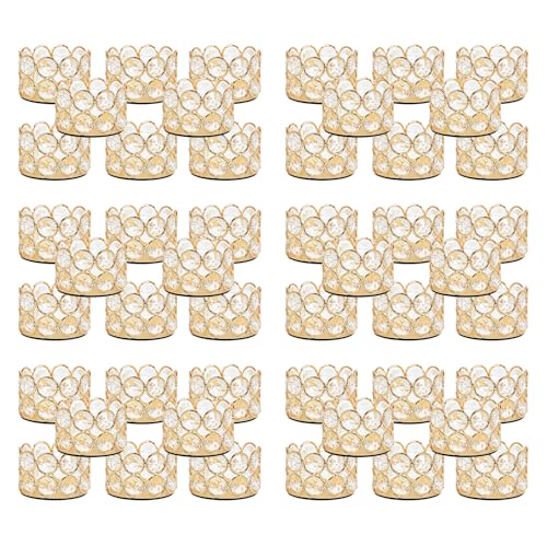 48PCS Gold Crystal Tea Light Candle Holders for Wedding Centerpieces,Votive Candle Holders Bulk Metal Candle Centerpiece for Dining Table Party Valentine's Day Decor (Candle Excluded)