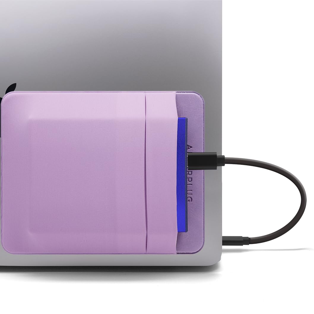 AFTERPLUG A 2-Pocket Adhesive Pouch for Laptop, Compatible with External 2.5" HDD, SSD, Magic Mouse, USB Cable and More - Lilac Purple