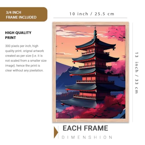 Image of kotart Big Aesthetic Mount Fuji Wall Art Paintings | Mountain Landscape Framed Painting | Nature Art Vastu Frames for Living Room Bedroom Wall Decor Set Of 3 (10X13 inch)