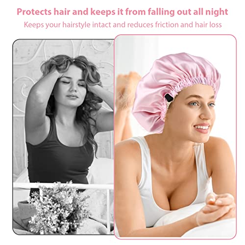 Lusofie Satin Bonnet For Sleeping, Satin Silk Bonnet Satin Cap Hair Wrap Adjustable Sleep Cap With 2 Pcs Hair Ties For Women And Girls Shower Cap Pink #TOP1