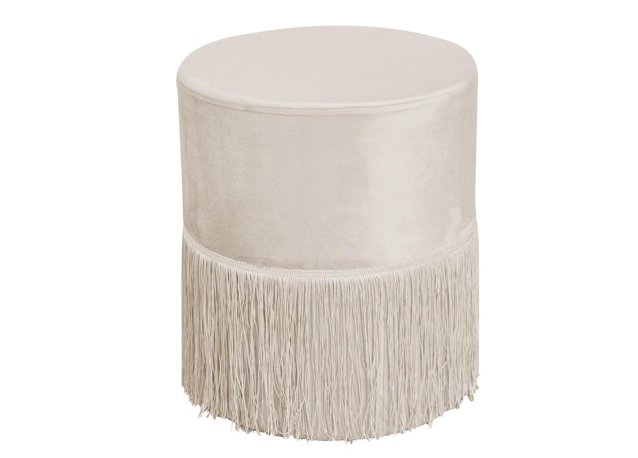 BIANCHERIAWEB Pouf Salotto/Camera con Frangette Imbottito Modello Velvet Malibù Tinta Unita Pouf Beige
