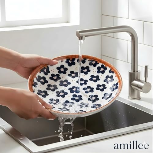 Image of Ceramic Dinner Plates Set of 2, 8 Inch Porcelain Salad Dessert Round Plates, Microwave, Oven and Dishwasher Safe, Kitchen Plates, Serving Dishes plates (DINNER PLATE BIG FLOWER PRINT 2, pack of 2)