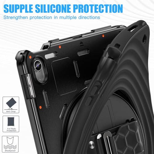 Image of Case Cover for Apple iPad (A16) 11th /10th Gen 2025 /2022, Rugged 3 Layer Case for Apple iPad 11th /10th Gen 2025 /2022 with Rotating Kickstand and Shoulder Strap, Black