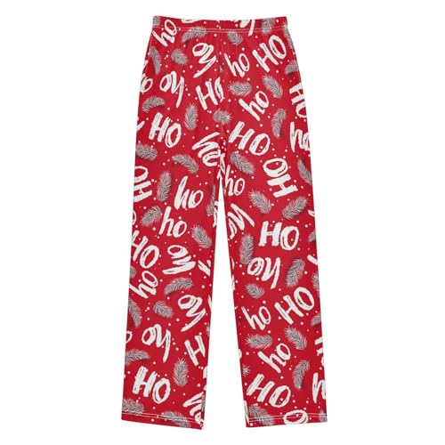 CaTaKu Boys Hohoho Christmas Fir Branches Pants for Boys Girls Wide Leg Sweatpants Kids Long Bottoms with Pockets Size 6-14Y